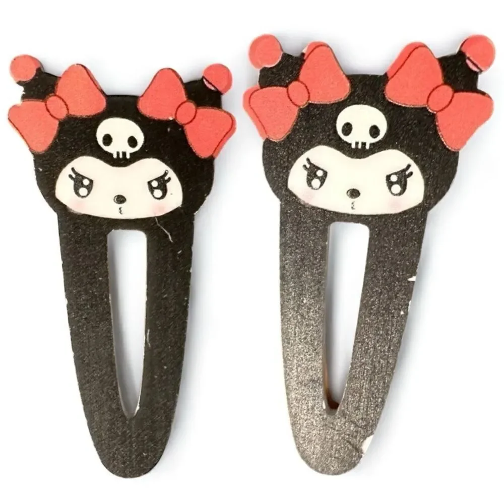 New Sanrio Kuromi Hair Clips 2pcs – Gothic Red Bow Acrylic Barrettes